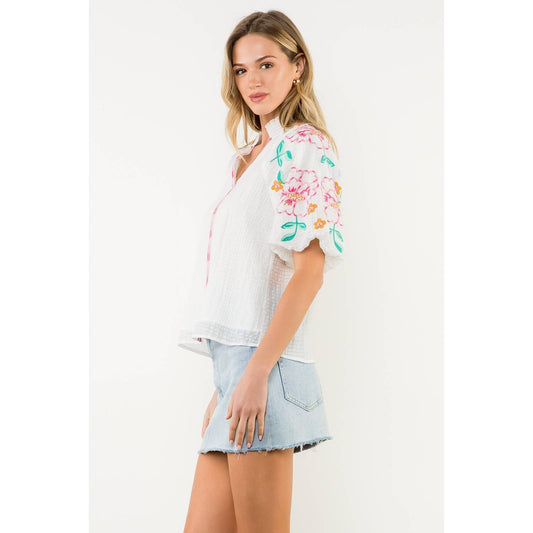 Kara Embroidered Puff Sleeve Top