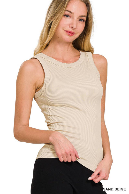 Sandy Ribbed Tank Top: Beige