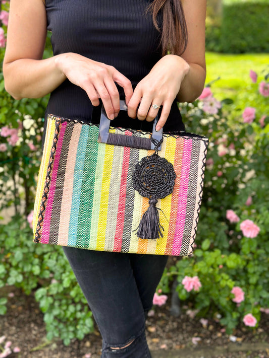 Stevie Square Straw Handbag