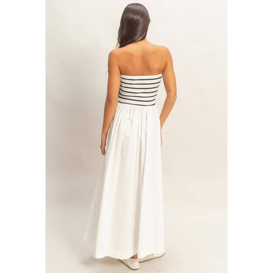 Striped Strapless Flowy Midi