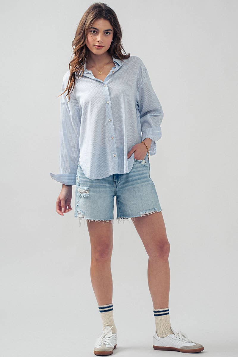 Pinstripe Button Down: Blue