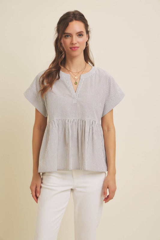 MAE STRIPE PEPLUM TOP