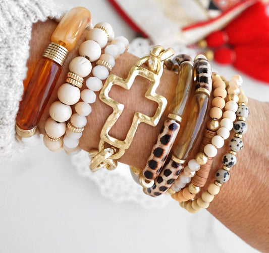 Chunky Chain Cross Bracelet Worn Gold