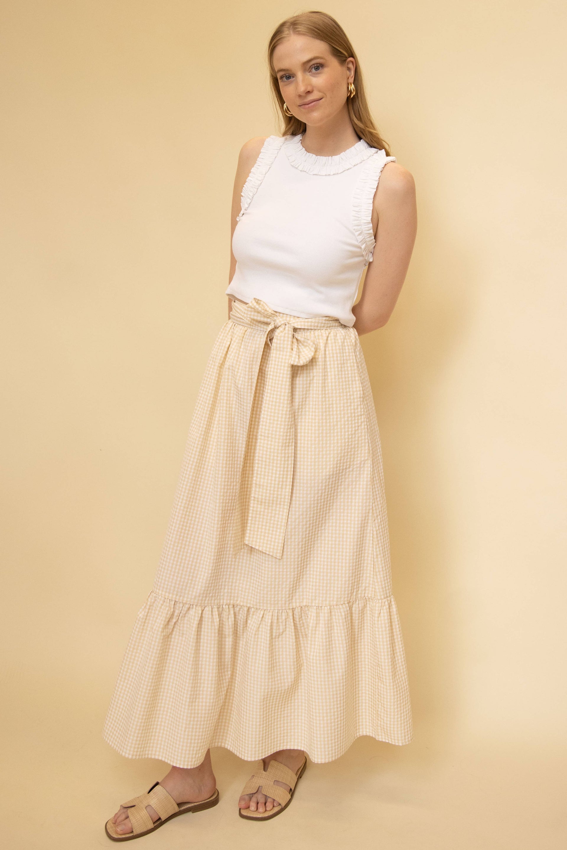 Indie Ribbon Waist Midi Skirt