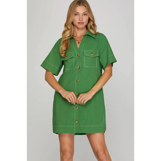 Mini Green Shirt Dress - Lana Style