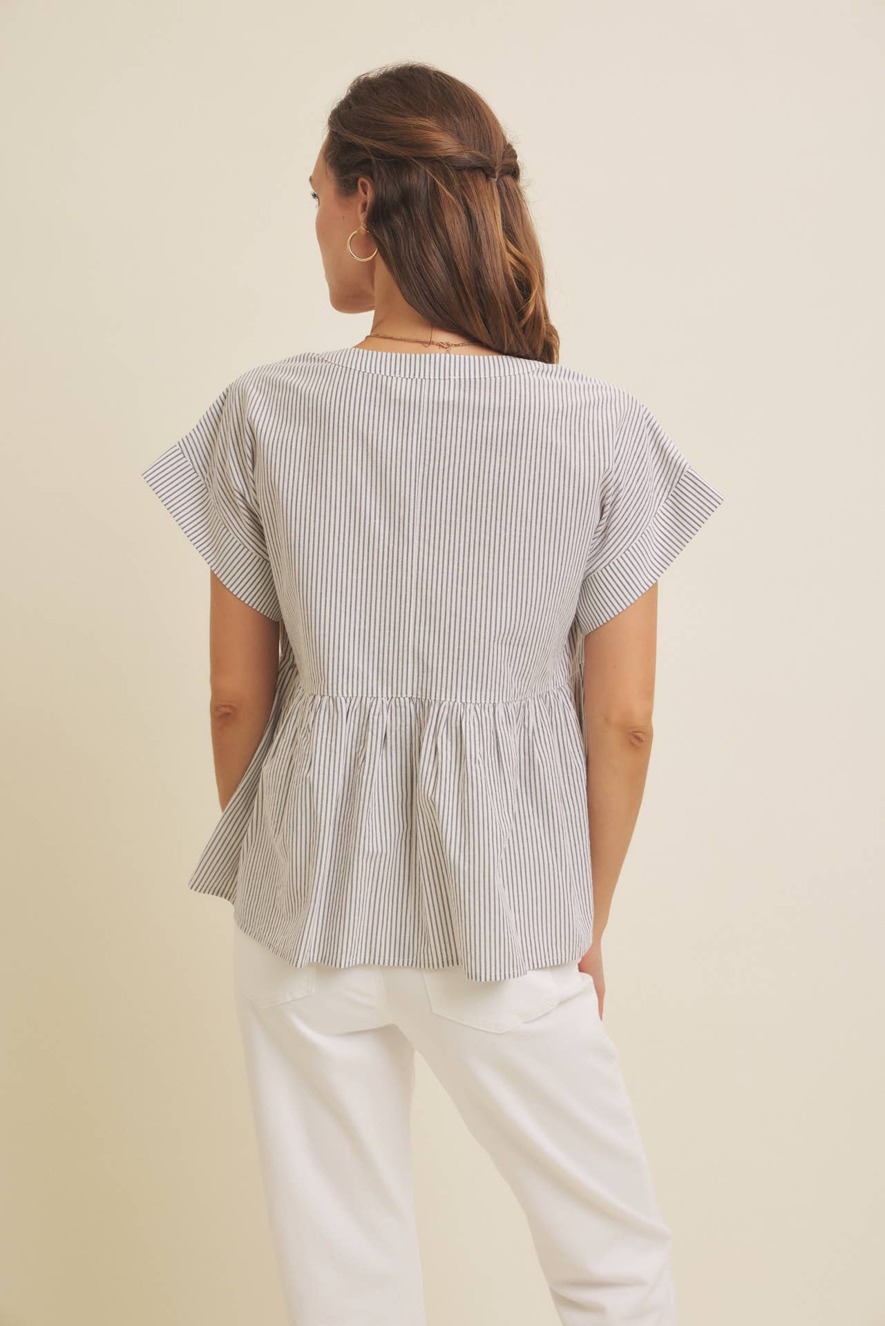 MAE STRIPE PEPLUM TOP