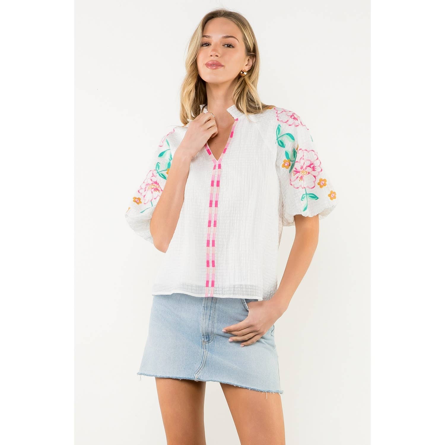 Kara Embroidered Puff Sleeve Top