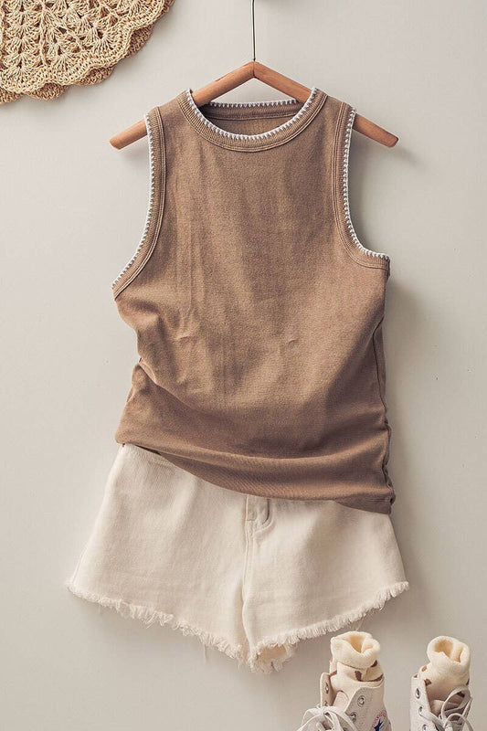 Contrast Trim Ribbed Tank Top