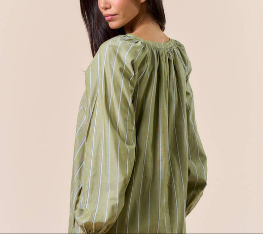 Olive Striped V-Neck Dress