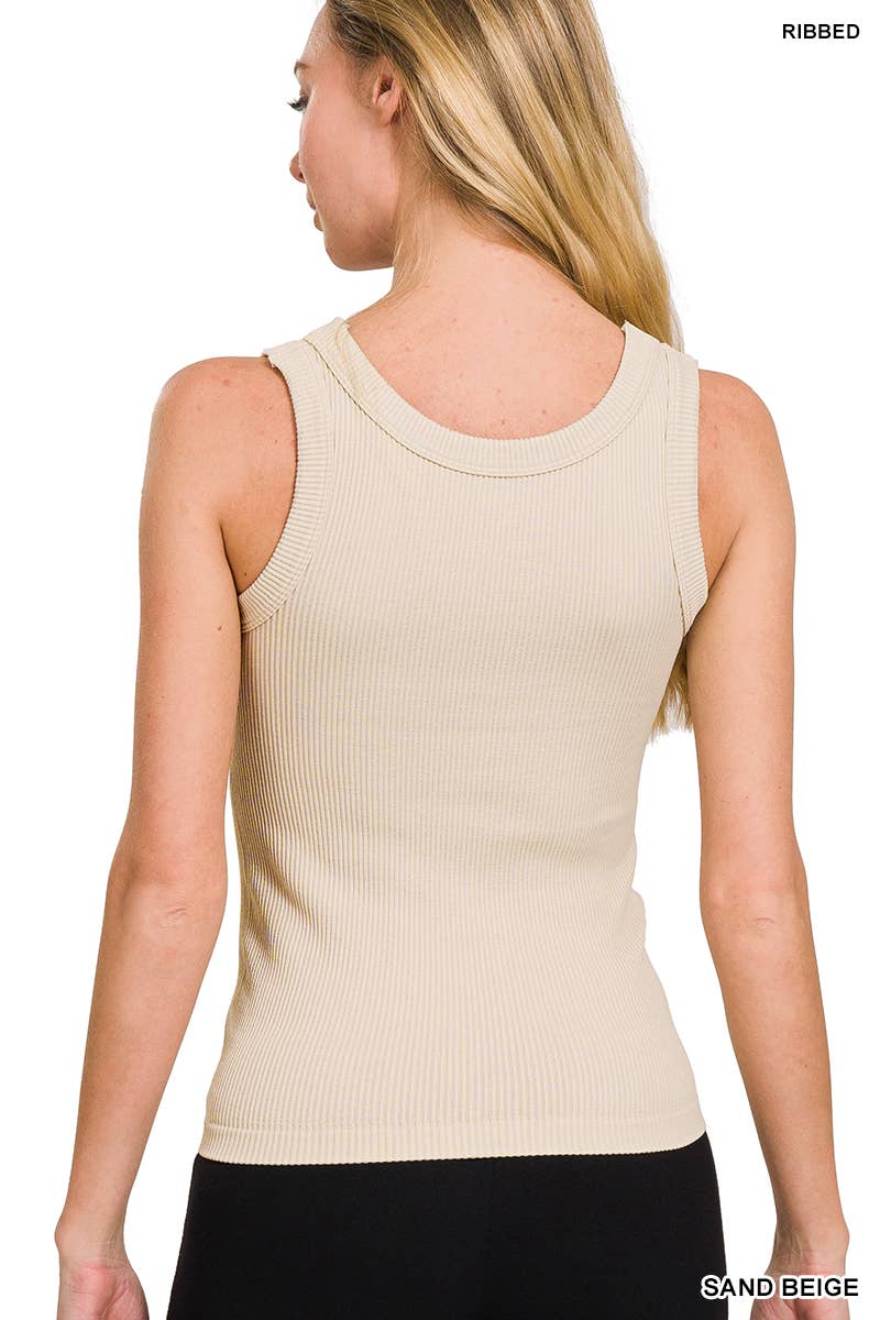 Sandy Ribbed Tank Top: Beige