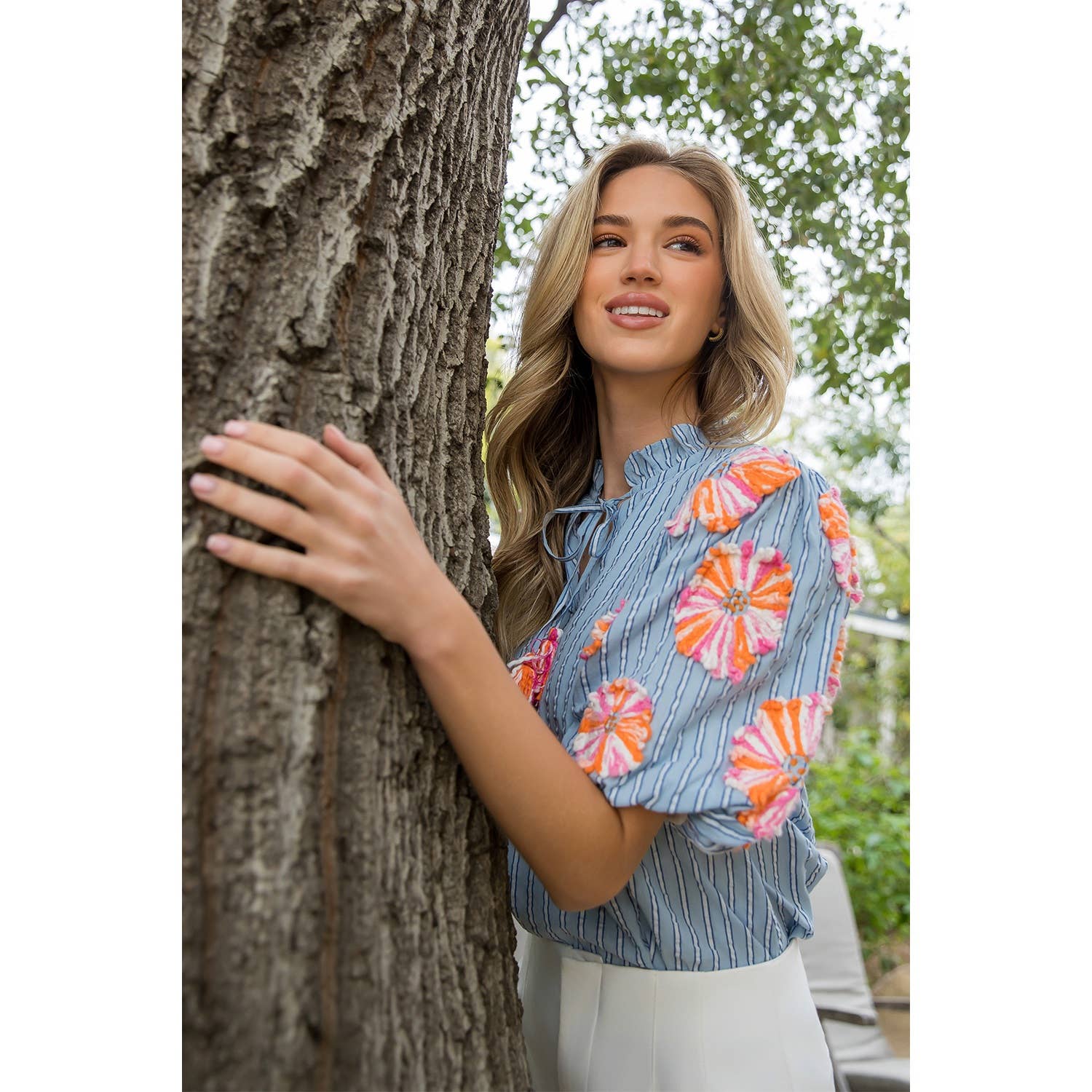 Ava Embroidered Tassel Stripe Top