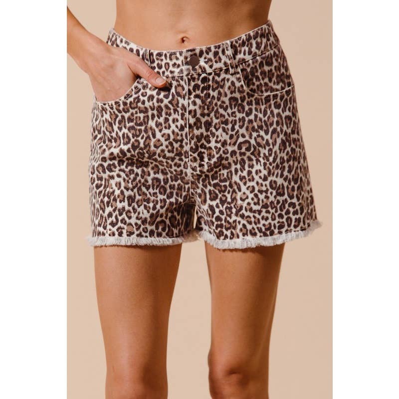 BIBI LEOPARD FRAYED HEM SHORT