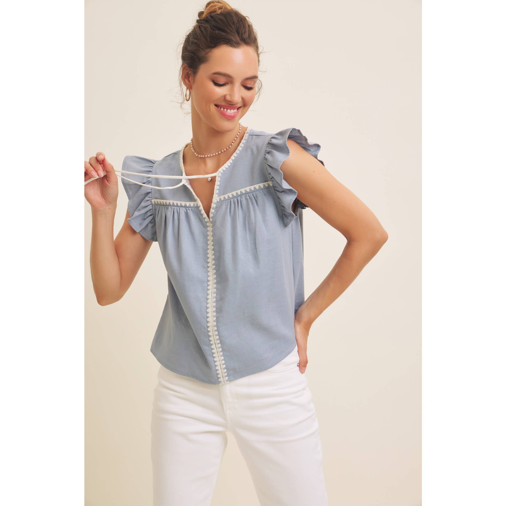 EMMA BLOUSE WITH RUFFLE SLEEVES