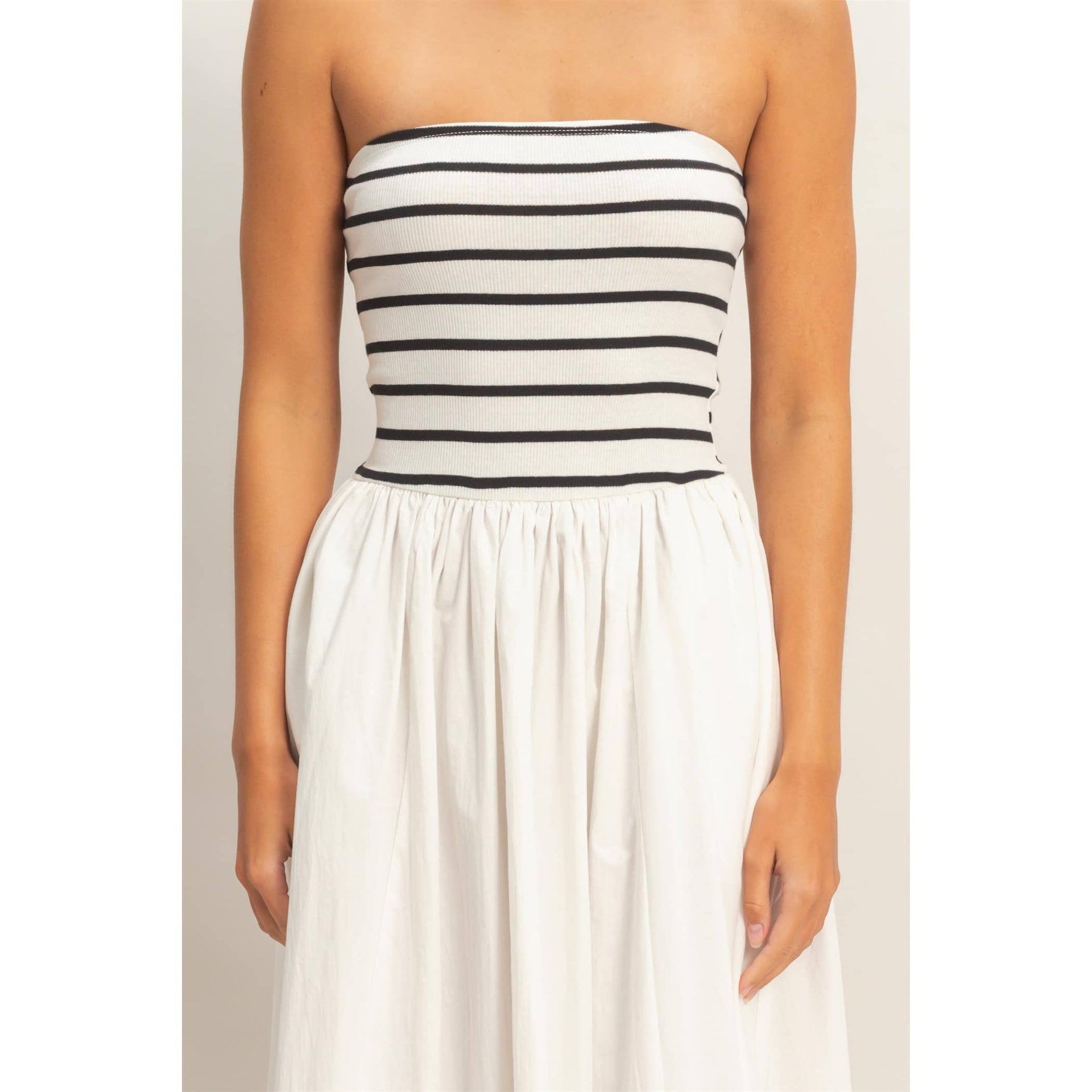 Striped Strapless Flowy Midi