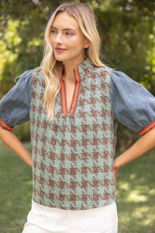 Stripe Houndstooth Top