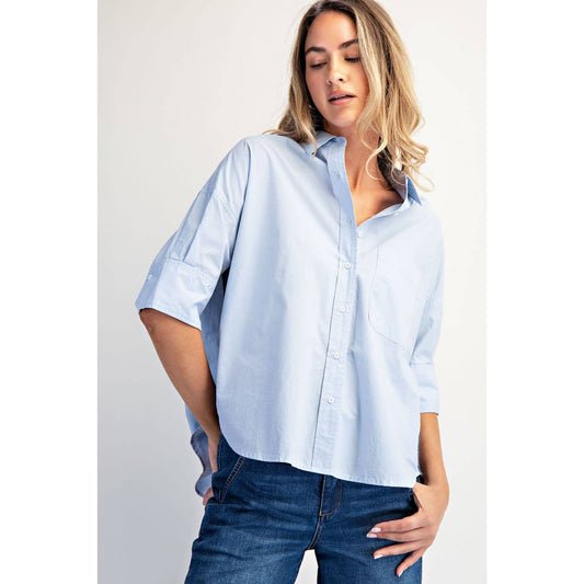 Boxy Blue Button-Down Shirt