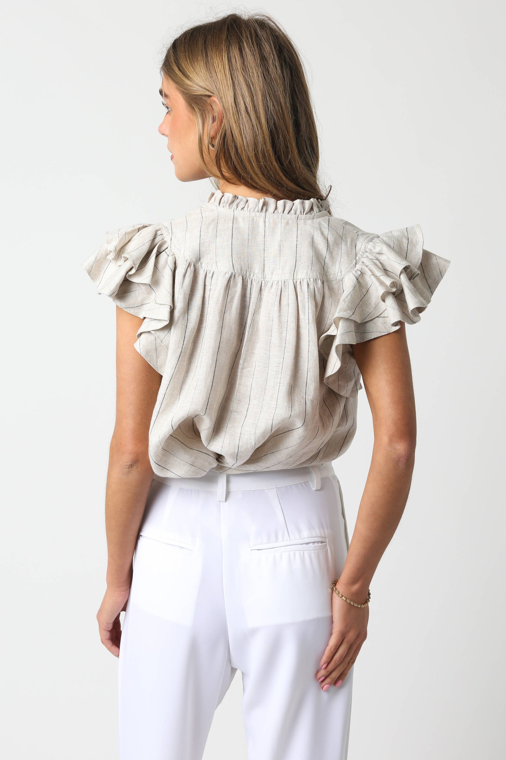 Bella Ruffle Sleeve Linen Blouse