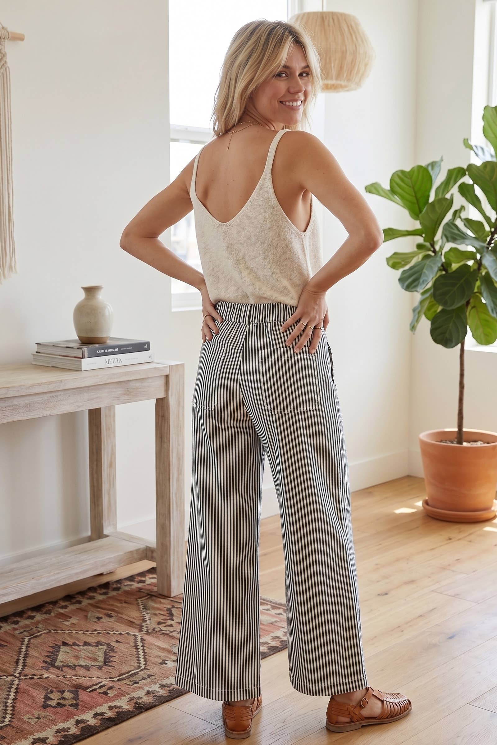 Striped Wide Leg Casual Pants