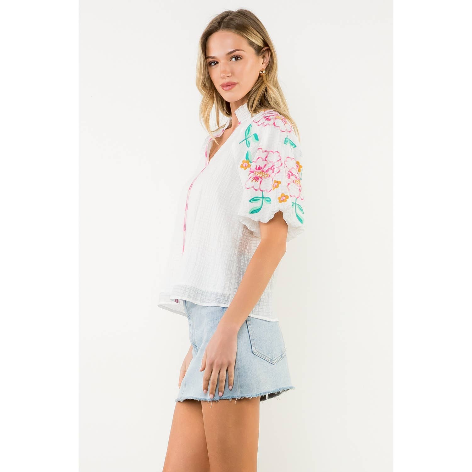 Kara Embroidered Puff Sleeve Top