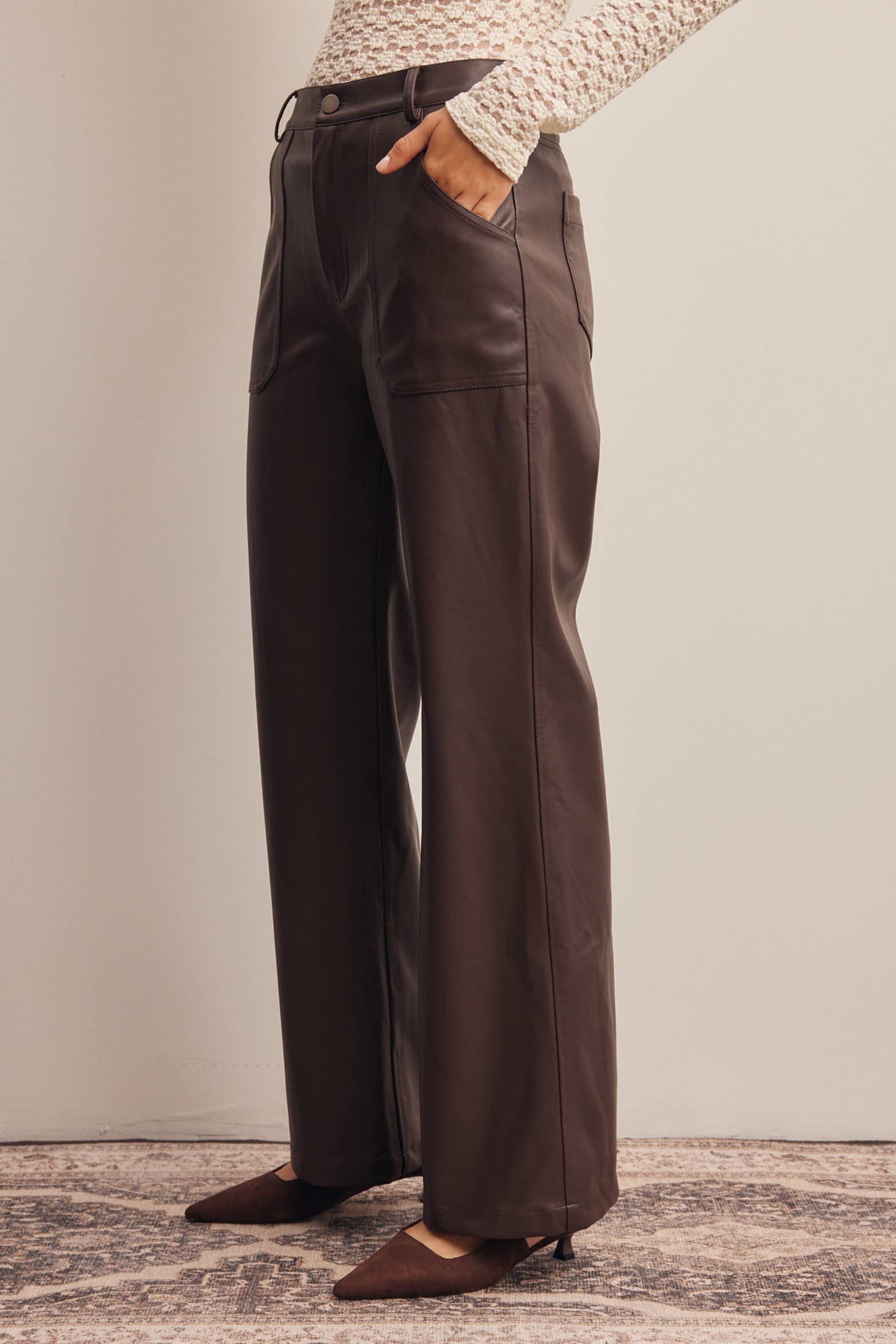 Faux Leather Straight Leg Pants