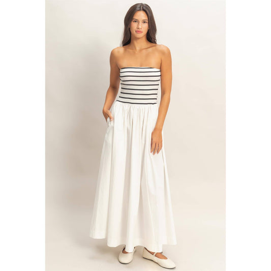 Striped Strapless Flowy Midi