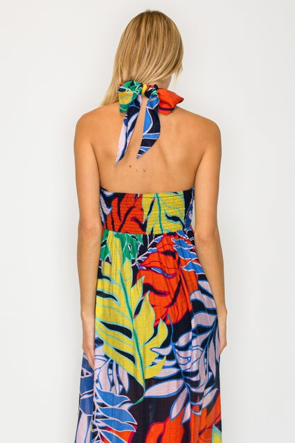 Midnight Tropical Halter Maxi