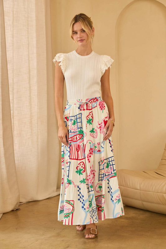 Tiered Printed Midi Skirt - Coastal Style