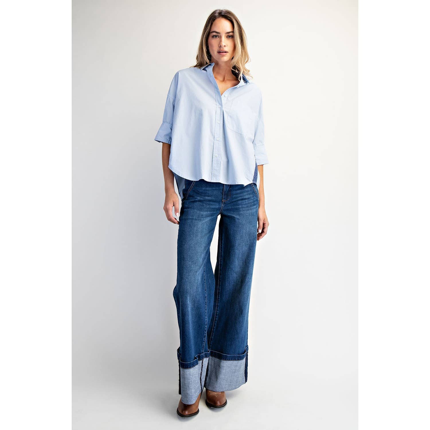 Boxy Blue Button-Down Shirt