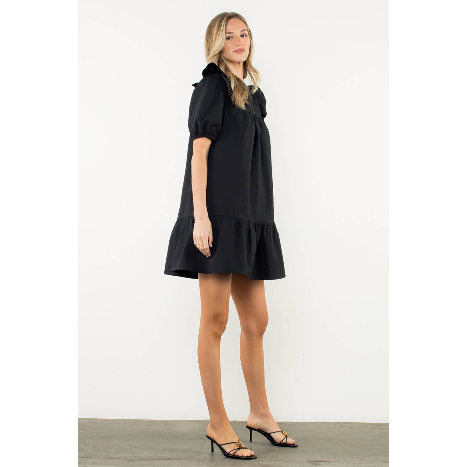 Leah Black Ruffle Shoulder Dress
