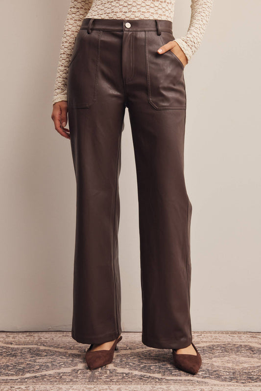 Faux Leather Straight Leg Pants