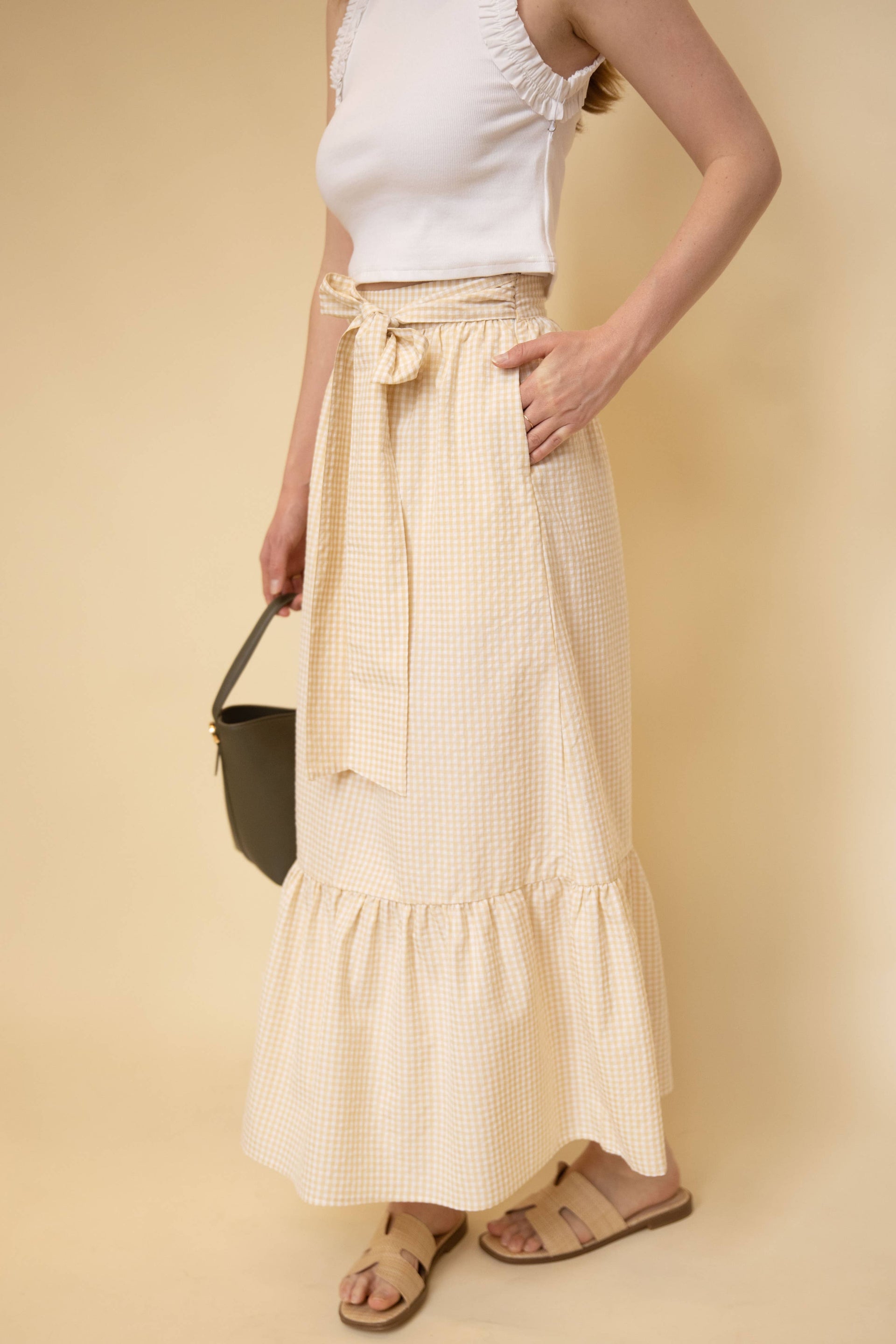 Indie Ribbon Waist Midi Skirt