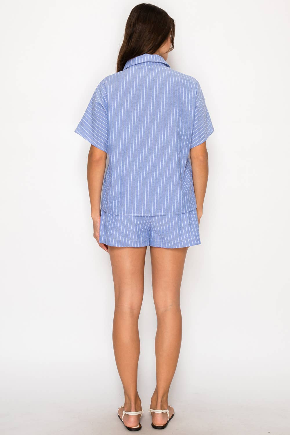 Nautical Stripe Set - Linen-Look Button Down & Shorts
