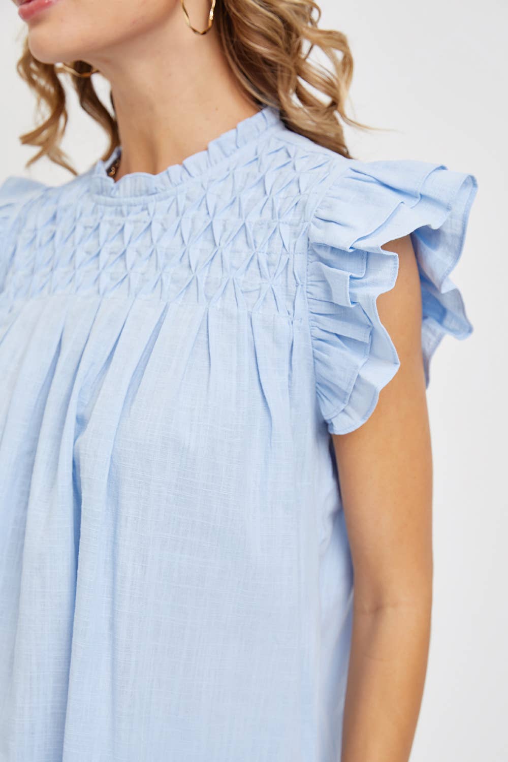 Lennox Sky Blue Smocked Ruffle Top