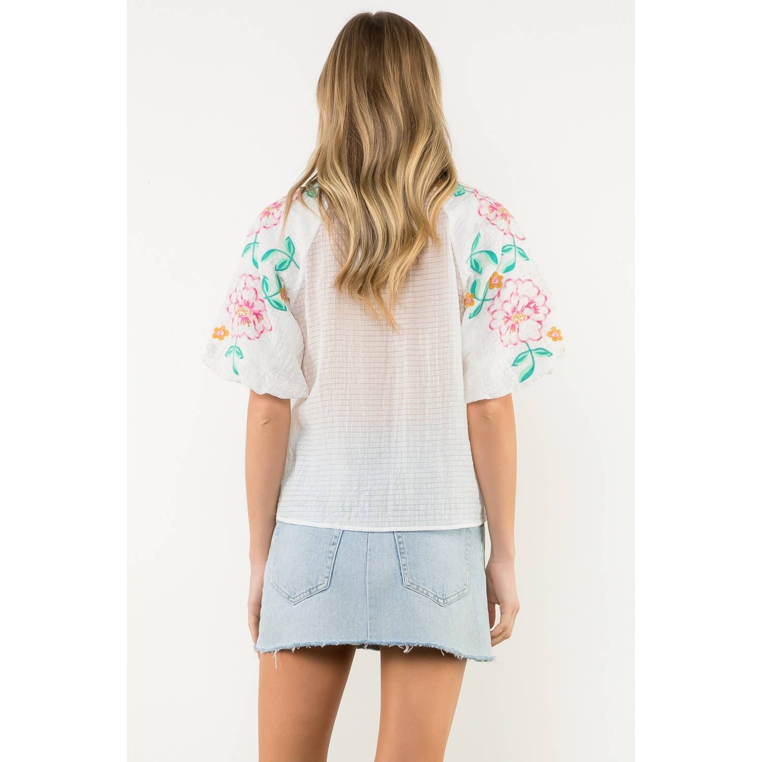 Kara Embroidered Puff Sleeve Top
