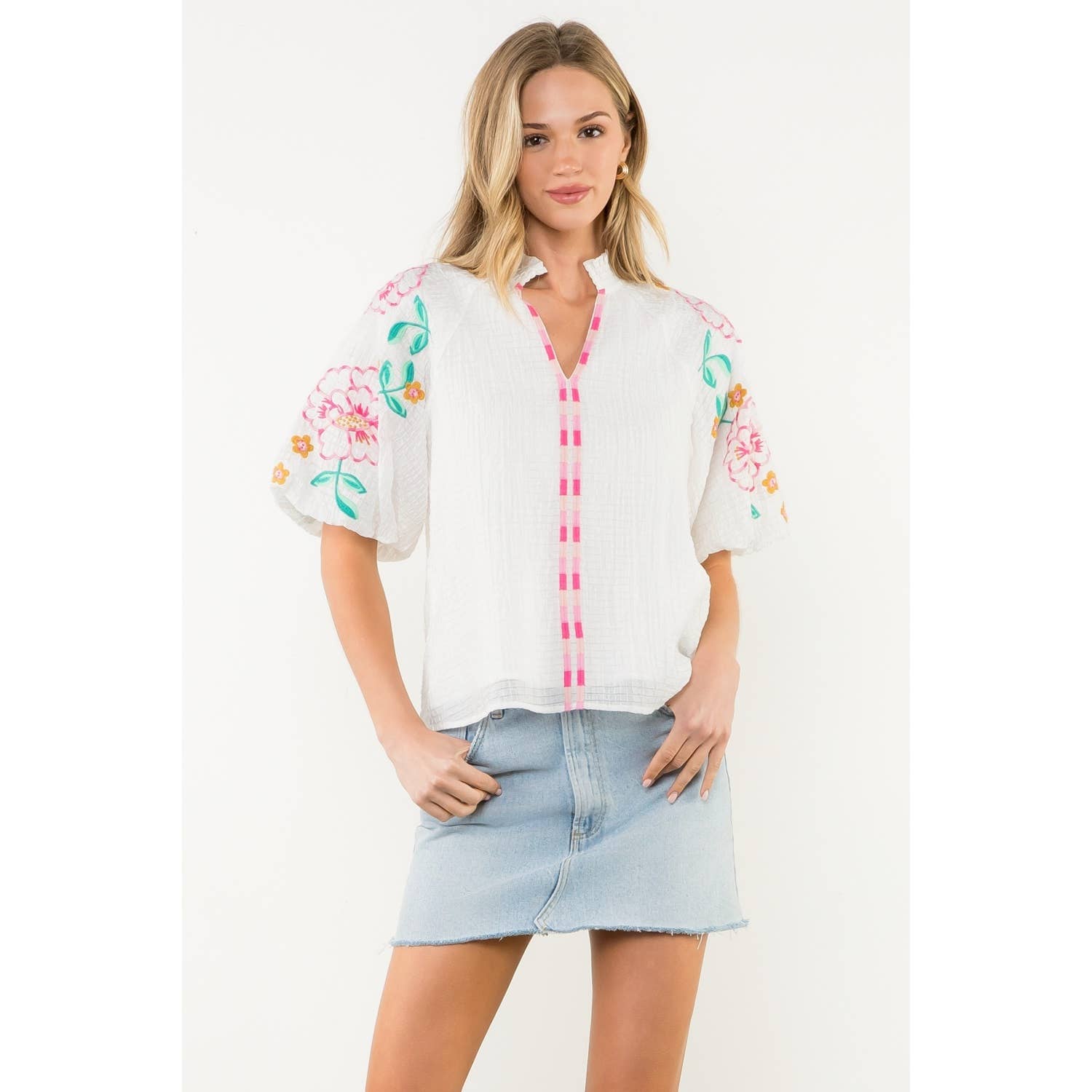 Kara Embroidered Puff Sleeve Top