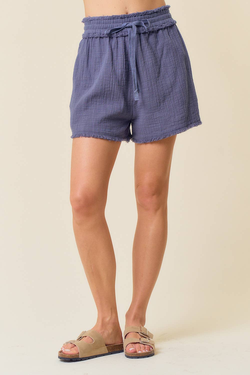 Frayed Gauze Navy Shorts