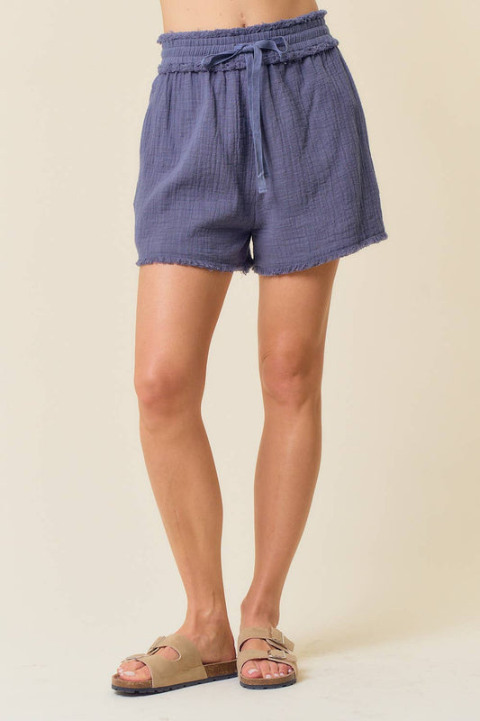 Frayed Gauze Navy Shorts