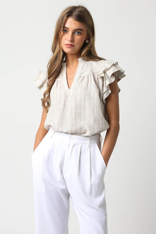 Bella Ruffle Sleeve Linen Blouse