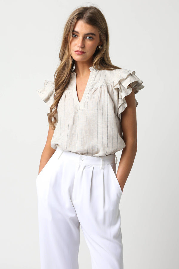Bella Ruffle Sleeve Linen Blouse
