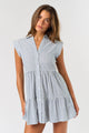 REBECCA STRIPE BUTTON DOWN RUFFLE MINI DRESS