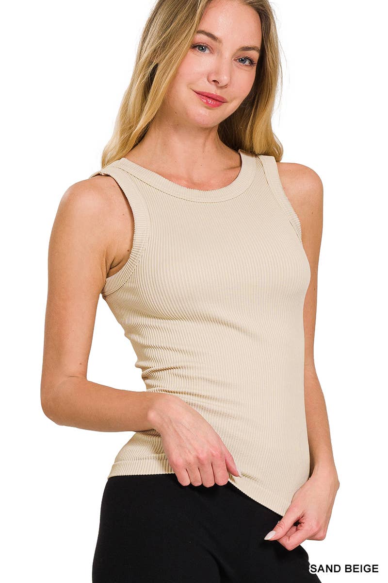 Sandy Ribbed Tank Top: Beige