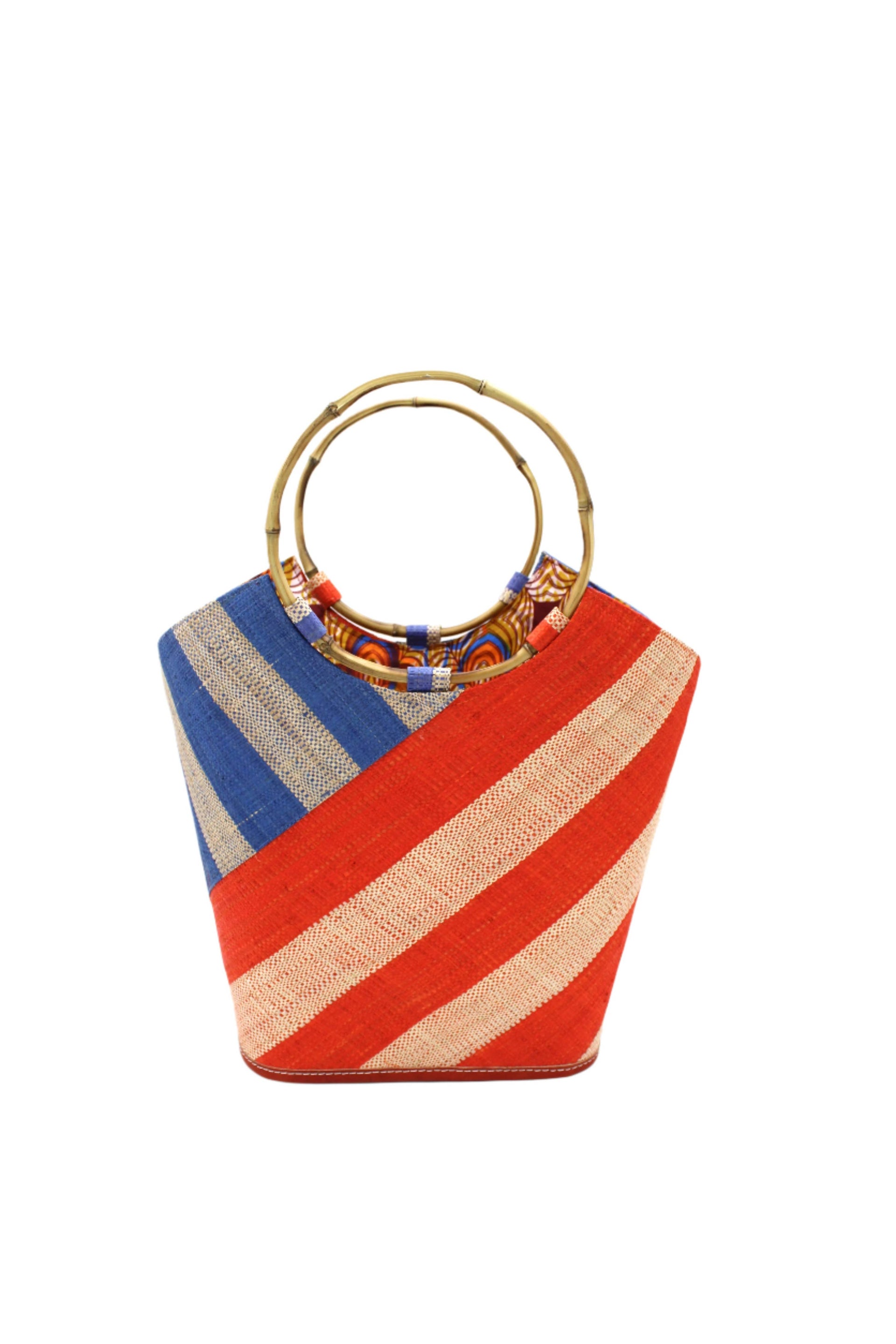 Carmen Wide Stripe Straw Bucket Bag: Fuchsia/Teal