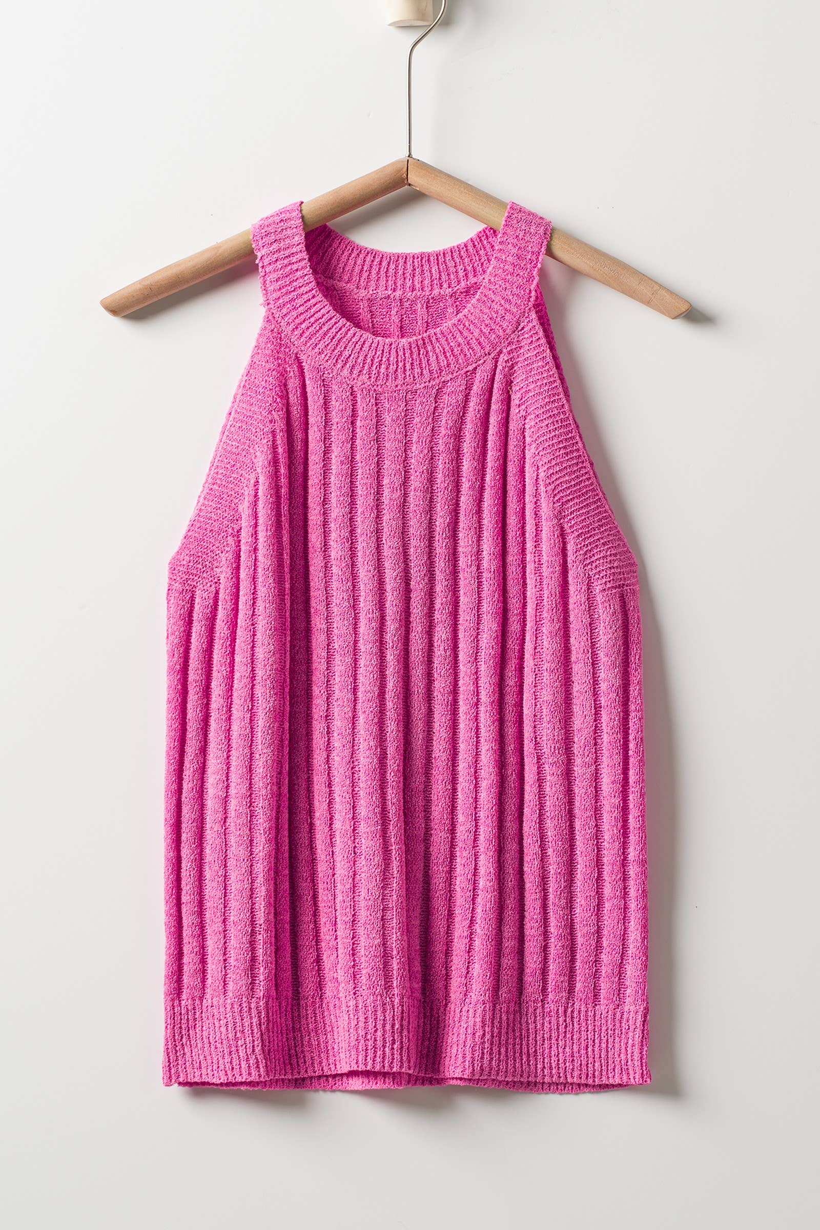 Esme Ribbed Knit Sleeveless Tank Top: FUCHSIA
