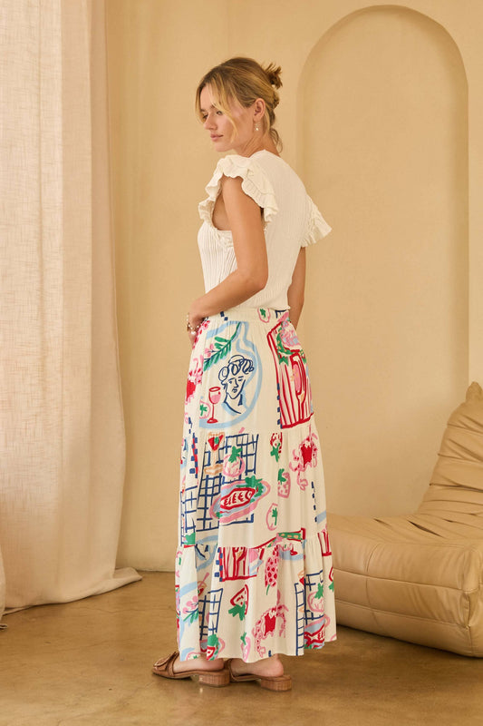 Tiered Printed Midi Skirt - Coastal Style