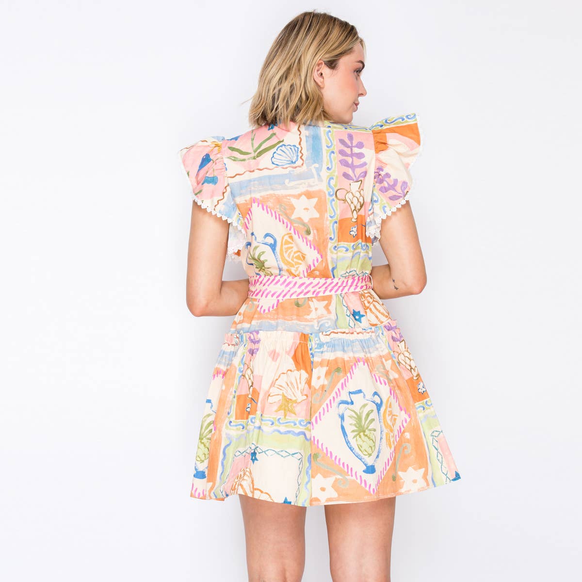 Pastel Voyage Lace Trim Cotton Mini Dress