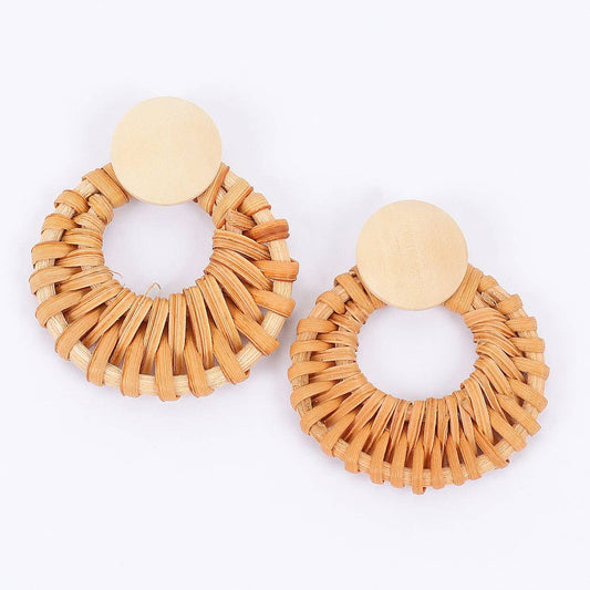 Bamboo Wood Woven Earrings