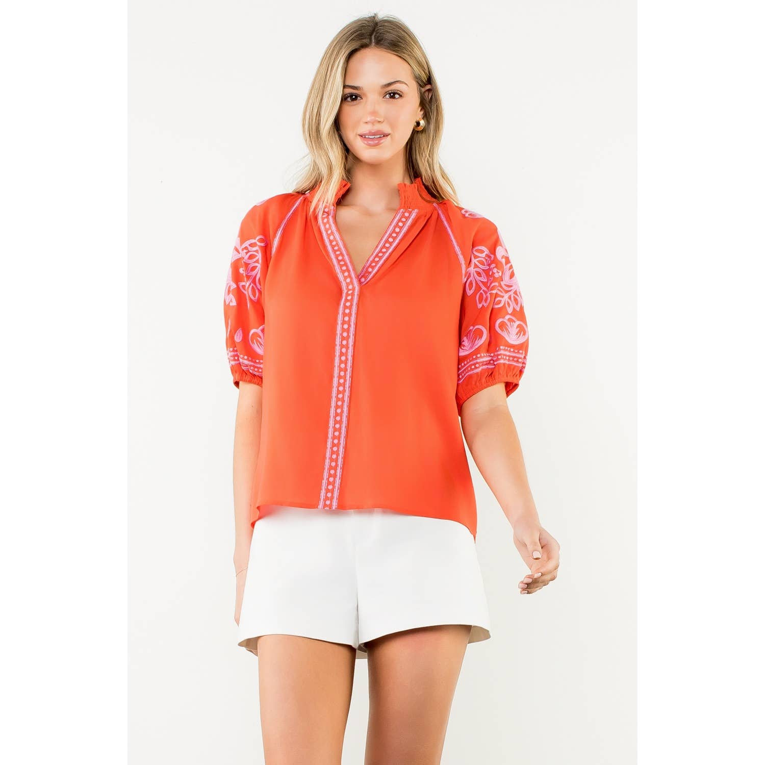 Sadie Embroidered V-Neck Top