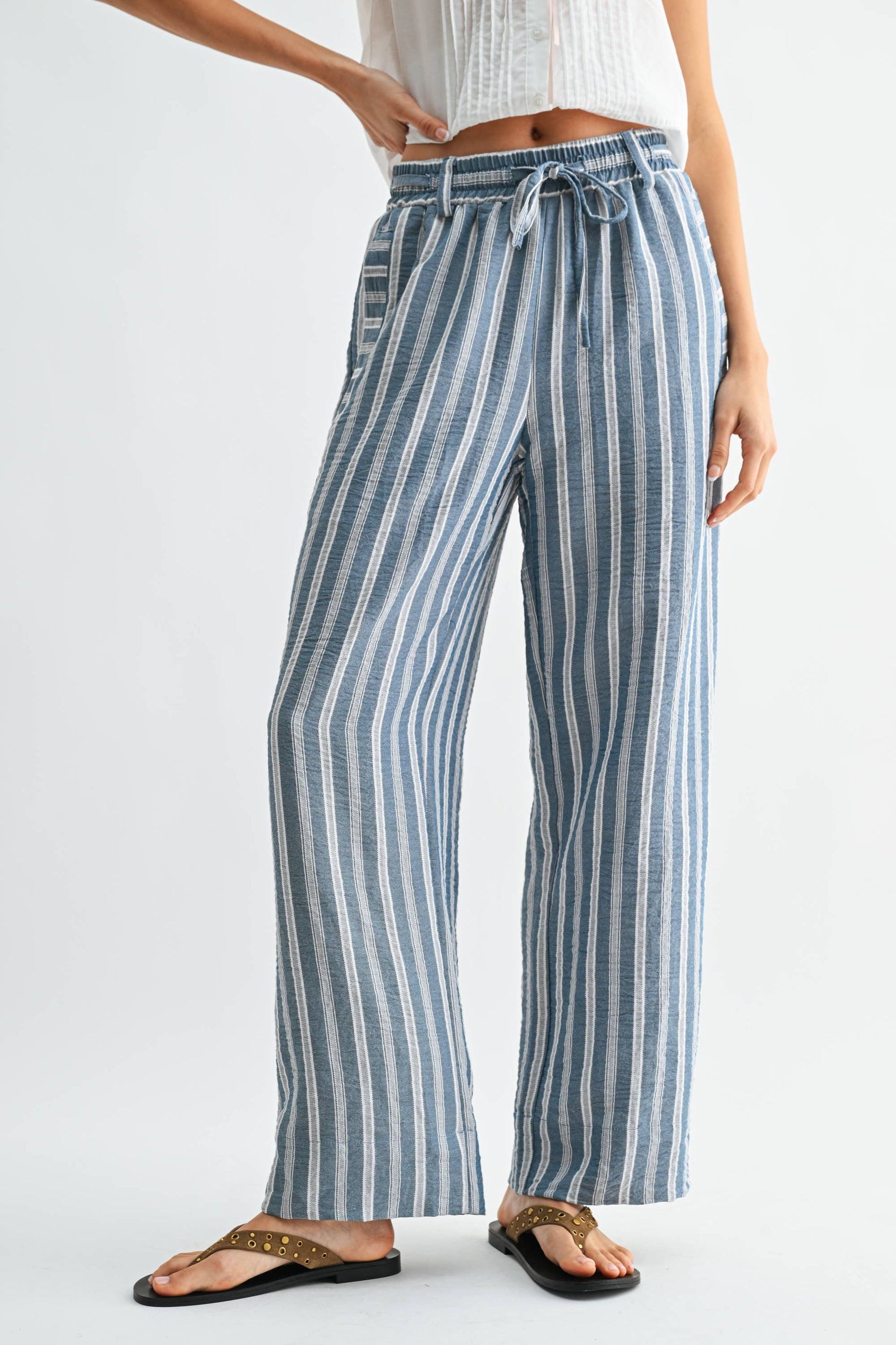 Striped Wide Leg Drawstring Pants
