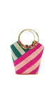 Carmen Wide Stripe Straw Bucket Bag: Fuchsia/Teal