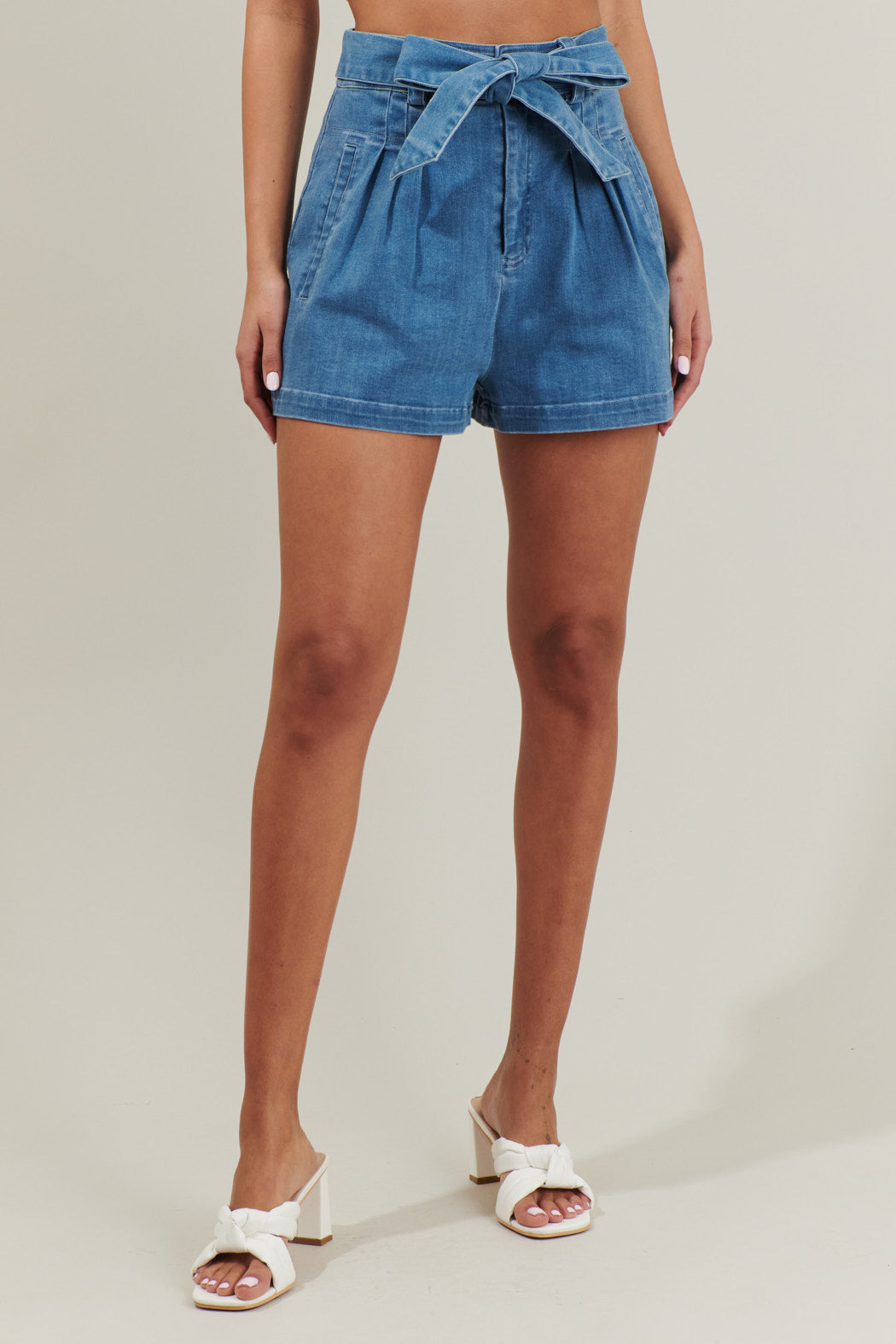 Zoey Pleated Denim Shorts